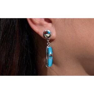 Zuni Sterling Silver Dangle Earrings Handcrafted by R & P Edaakie  Native Am***